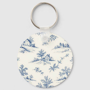 Toile de Jouy Countryside Seamless Pattern Key Ring