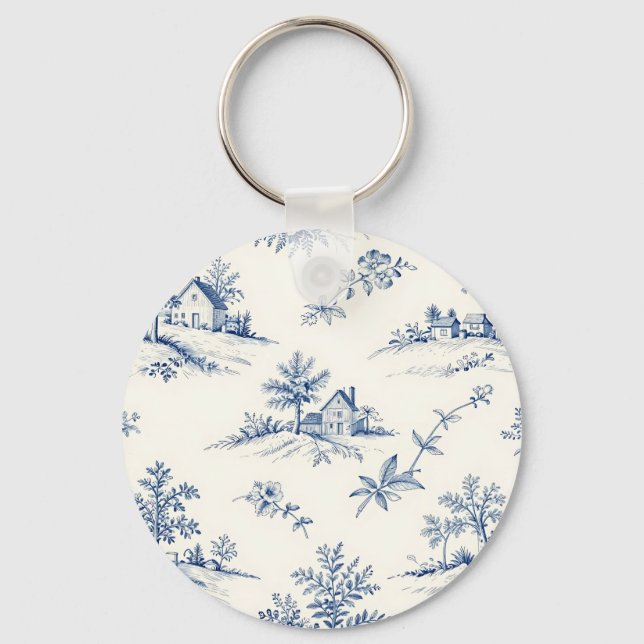 Toile de Jouy Countryside Seamless Pattern Key Ring (Front)