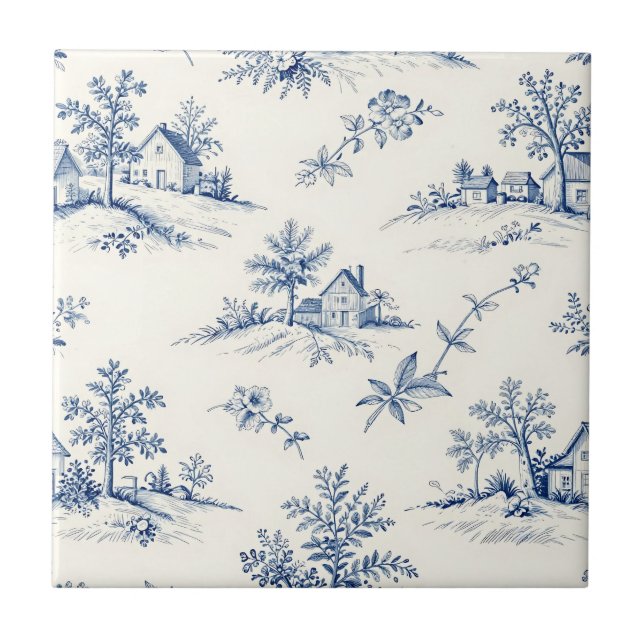 Toile de Jouy Countryside Seamless Pattern Tile (Front)
