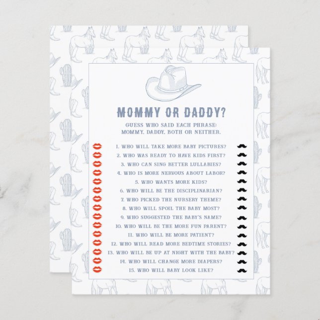 toile de jouy cowboy - mummy or daddy baby shower (Front/Back)