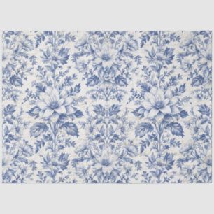 Toile de Jouy Floral Blue White Ephemera Decoupage Tissue Paper