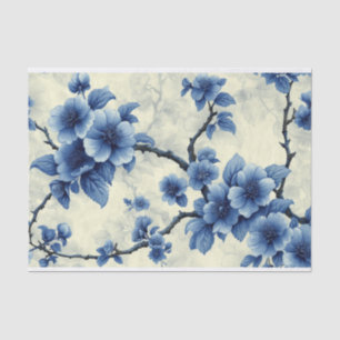 Toile de Jouy flowers in blue on aged Tissue Paper