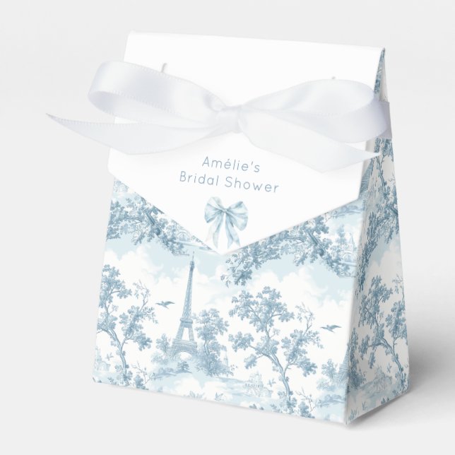 Toile de Jouy French dusty blue Bridal shower Favour Box (Front Side)
