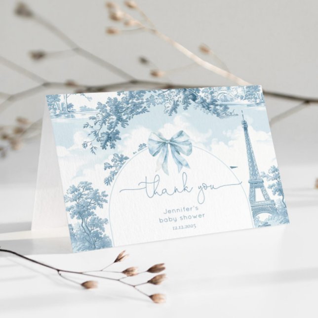 Toile de Jouy French Eiffel tower Bridal shower Thank You Card (Creator Uploaded)