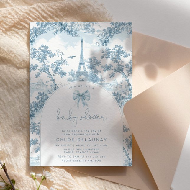 Toile de Jouy French theme bow Baby shower Invitation (Creator Uploaded)