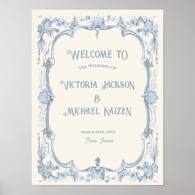 Toile de jouy French Wedding Welcome Sign (Front)