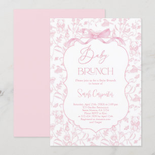 Toile De Jouy Girl Baby Shower Brunch with Bow Invitation