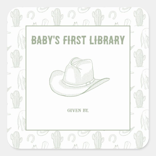 Toile de Jouy Green Cowboy - BABY'S FIRST LIBRARY Square Sticker (Front)