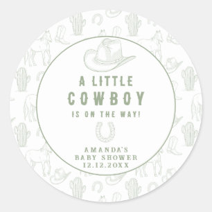Toile de Jouy Green Cowboy Western Baby Shower Classic Round Sticker