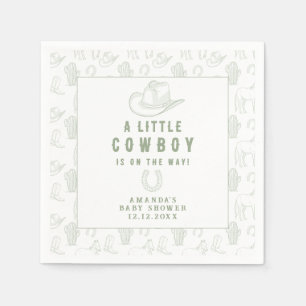 Toile de Jouy Green Cowboy Western Baby Shower Napkin