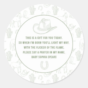 Toile de Jouy Green Cowboy Western Prayer Baby Classic Round Sticker