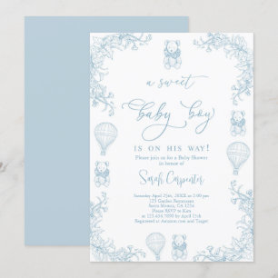 Toile De Jouy Hot Air Balloon Baby Shower Boy Invitation
