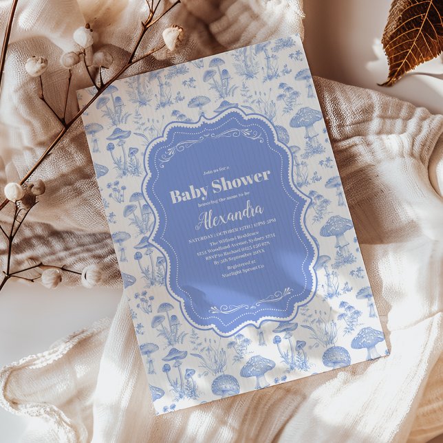 Toile De Jouy Mushrooms Woodland  Baby Shower Invitation (Creator Uploaded)