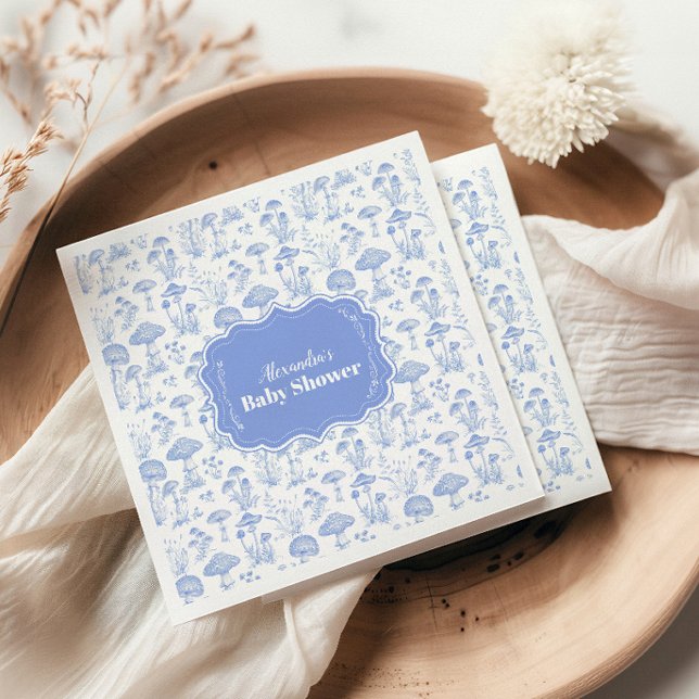 Toile De Jouy Mushrooms Woodland  Baby Shower Napkin (Creator Uploaded)