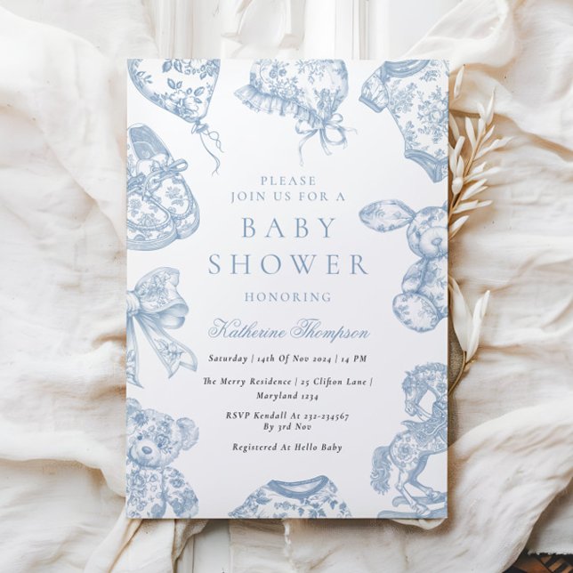 Toile de Jouy Nursery Baby Shower Invitation (Creator Uploaded)