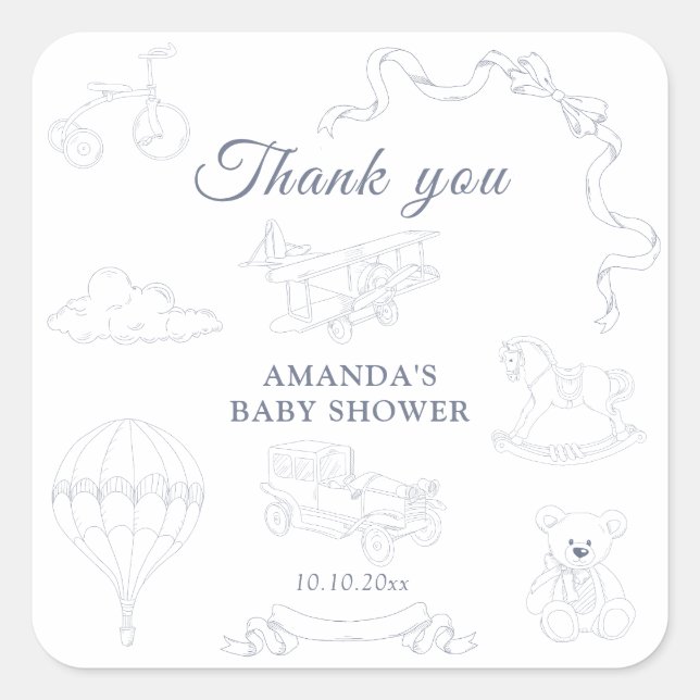 Toile de Jouy Nursery Baby Shower Thank you Square Sticker (Front)