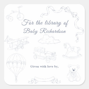 Toile de Jouy Nursery For the library of Square Sticker