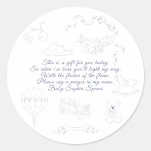 Toile de Jouy Nursery Prayer Candle Classic Round Sticker