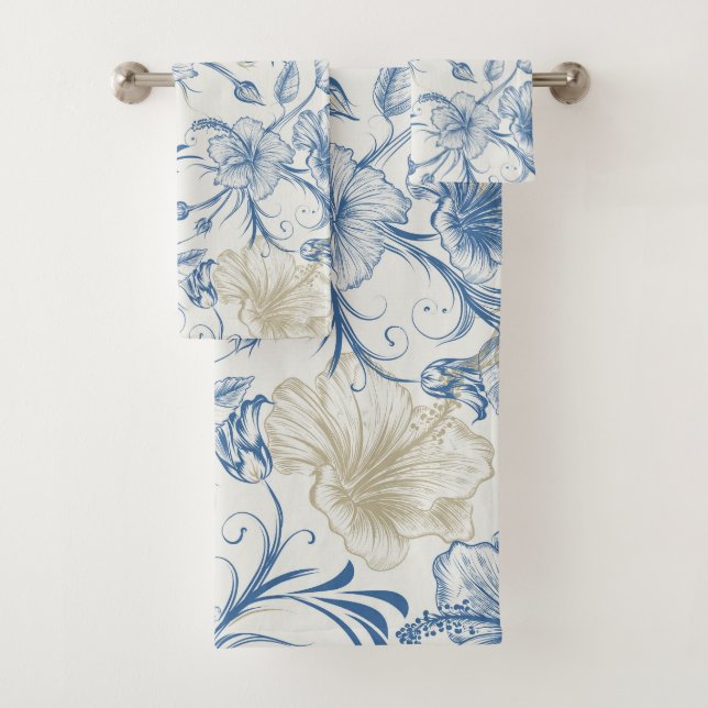 Toile-De-Jouy Pattern Bath Towel Set (Insitu)