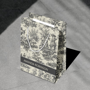 Toile de Jouy Pattern, Vintage French Countryside, Medium Gift Bag