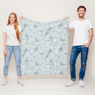 Toile De Jouy Peonies Fleece Blanket