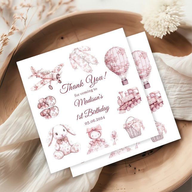 Toile De Jouy Pink Birthday Party Napkin (Creator Uploaded)
