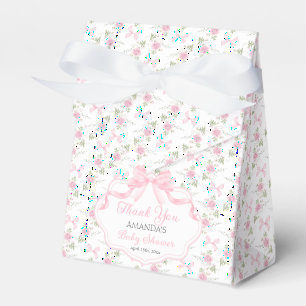 Toile De Jouy Pink Bow Girl Baby Shower Favour Box