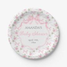 Toile De Jouy Pink Bow Girl Baby Shower
