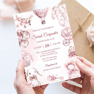 Toile De Jouy Pink Girl Baby Shower Party Invitation