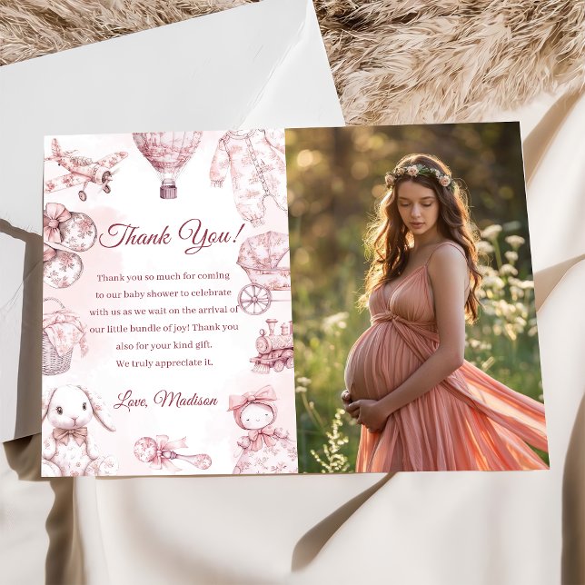 Toile De Jouy Pink Girl Baby Shower Party Photo  Invitation (Creator Uploaded)