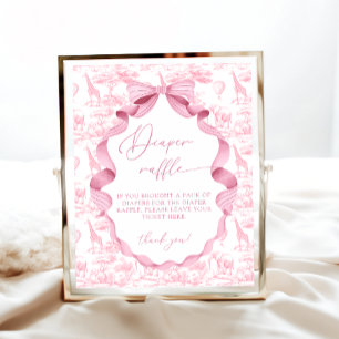 Toile de Jouy Pink Safari Animals Diaper Raffle Poster