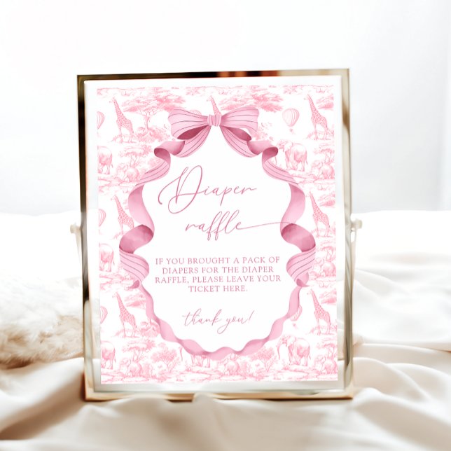 Toile de Jouy Pink Safari Animals Diaper Raffle Poster (Creator Uploaded)