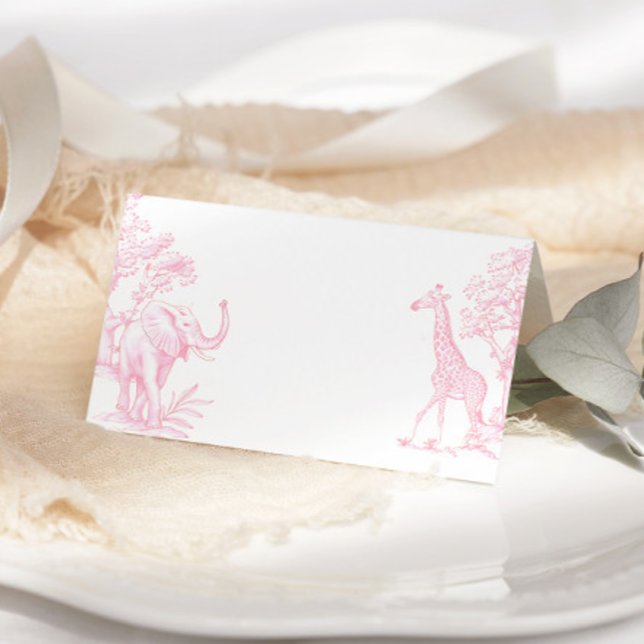 Toile de jouy Pink Safari baby shower place cards (Creator Uploaded)