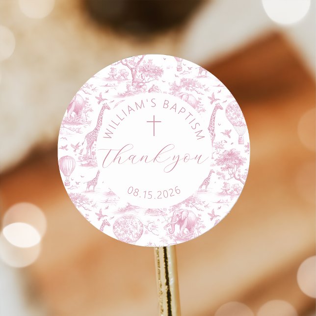 Toile de Jouy Pink Safari Baptism Sticker (Creator Uploaded)