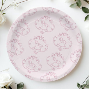 Toile de Jouy rocking horse Pink Baby Girl shower Paper Plate