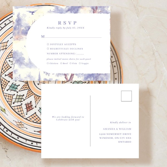 Toile de jouy RSVP Response Announcement Postcard (Creator Uploaded)