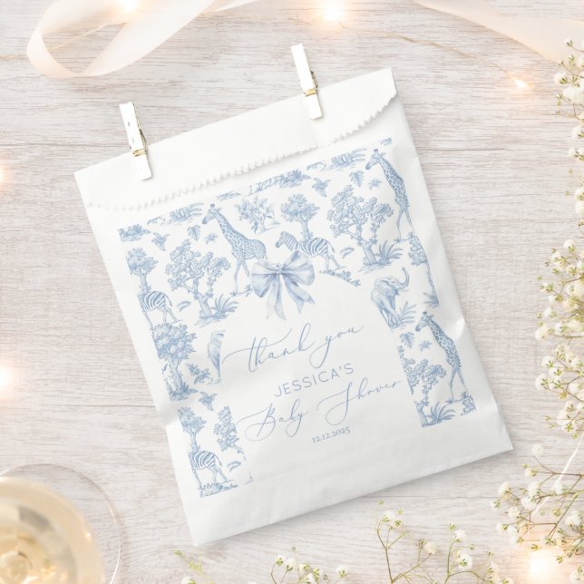 Toile de Jouy Safari animals Baby shower Favour Bags (Clipped)