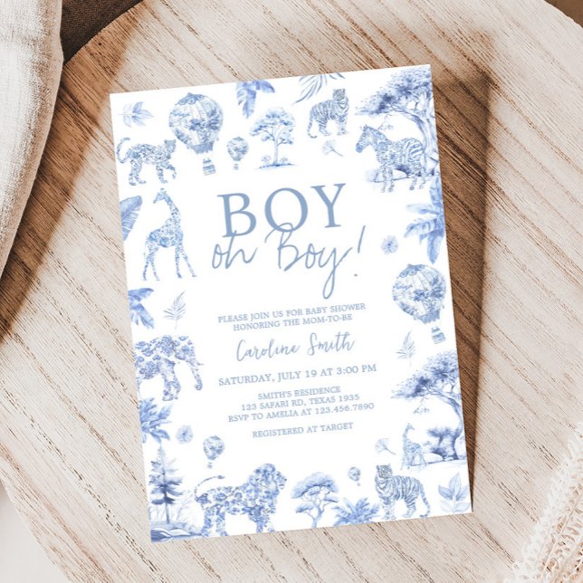 Toile De Jouy Safari Animals Baby Shower Invitation (Chinoiserie Toile De Jouy Safari Animals Baby Shower Invitation)