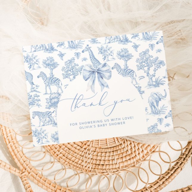 Toile de Jouy Safari animals Baby shower Thank You Card (Creator Uploaded)
