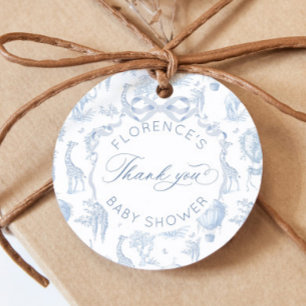 Toile de Jouy Safari Animals Blue Baby shower Favour Tags
