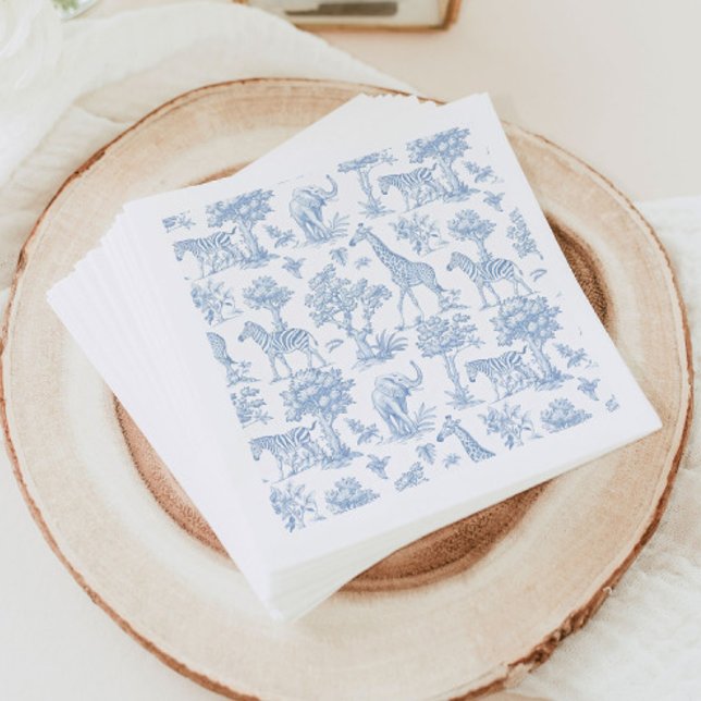 Toile de Jouy Safari animals blue Baby shower Napkin (Creator Uploaded)
