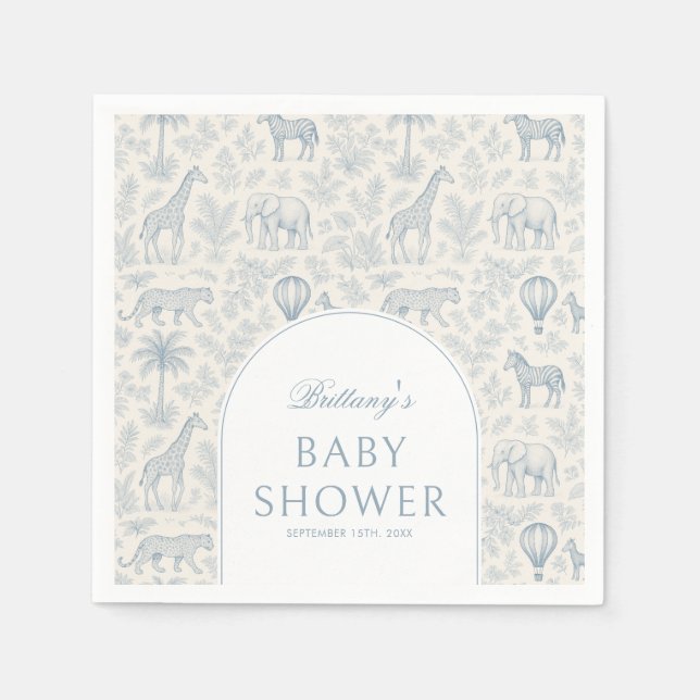 Toile De Jouy Safari Animals Blue Boy Baby Shower  Napkin (Front)