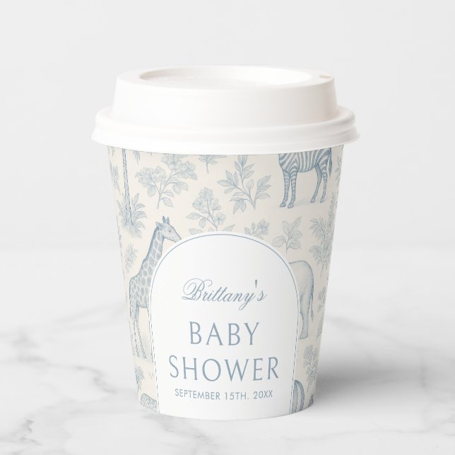 Toile De Jouy Safari Animals Blue Boy Baby Shower  Paper Cups (Front)
