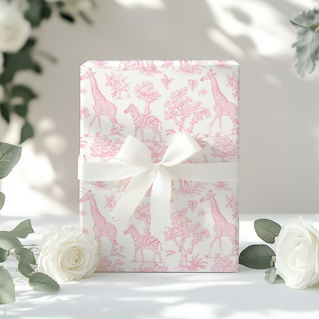 Toile de Jouy Safari animals blush pink elegant Wrapping Paper (Creator Uploaded)