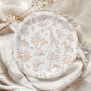 Toile de Jouy Safari animals Boho Baby shower Paper Plate