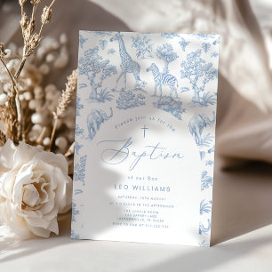 Toile de Jouy Safari animals Boy Baptism Invitation