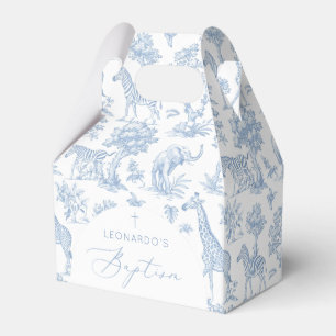 Toile de Jouy Safari animals dusty blue Baptism Favour Box