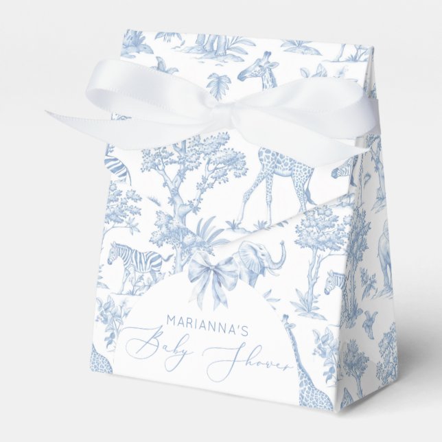 Toile de Jouy Safari animals dusty blue elegant  Favour Box (Front Side)