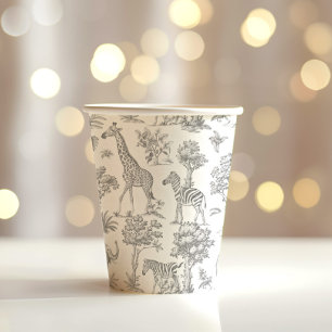 Toile de Jouy Safari animals grey Baby shower Paper Cups