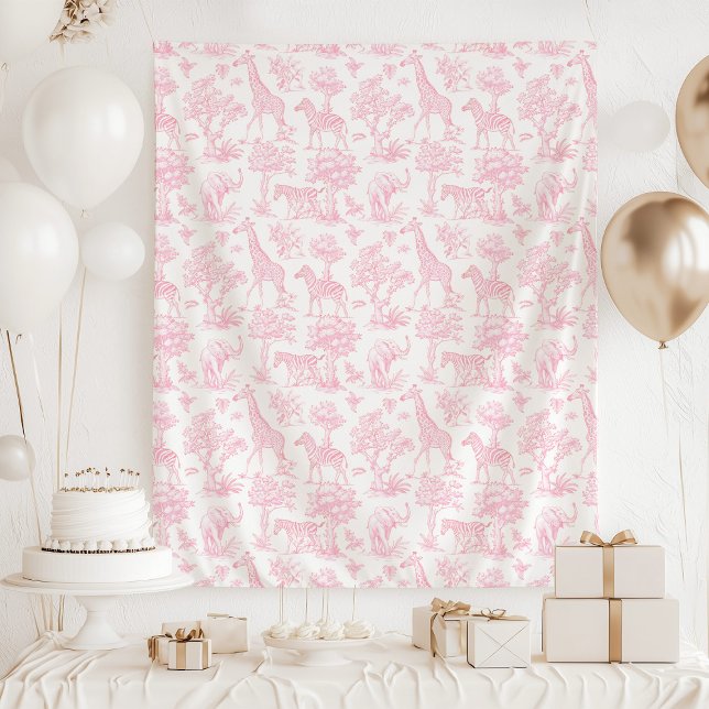 Toile de Jouy Safari animals pink baby shower Tapestry (Creator Uploaded)